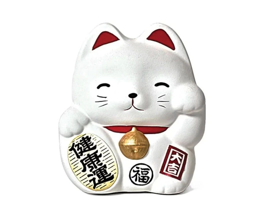 Miya Company White Feng Shui Fortune Cat Money Bank for Wealth and Good Luck