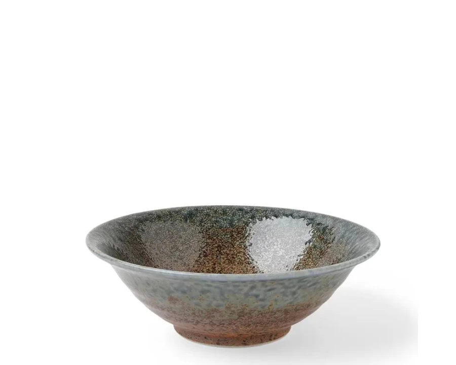 Miya Company Blue Sand Crackle Glaze Ceramic Bowl 7.625 Inch Handmade Decorative Serving Dish