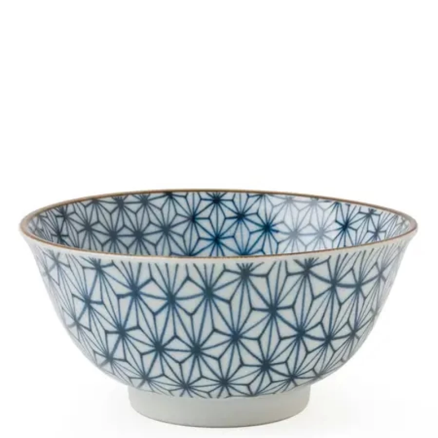 Miya Company Asanoha Blue 5.75 Inch Ceramic Bowl - Traditional Japanese Hexagon Pattern
