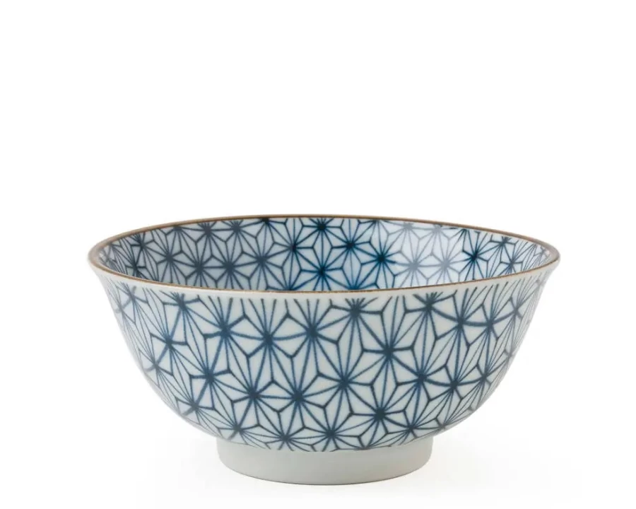 Miya Company Asanoha Blue 5.75 Inch Ceramic Bowl - Traditional Japanese Hexagon Pattern