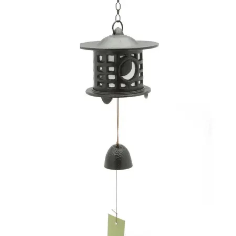 Miya Company Solar-Powered Wind Chime Lantern with Sun and Moon Design for Outdoor Garden Decor