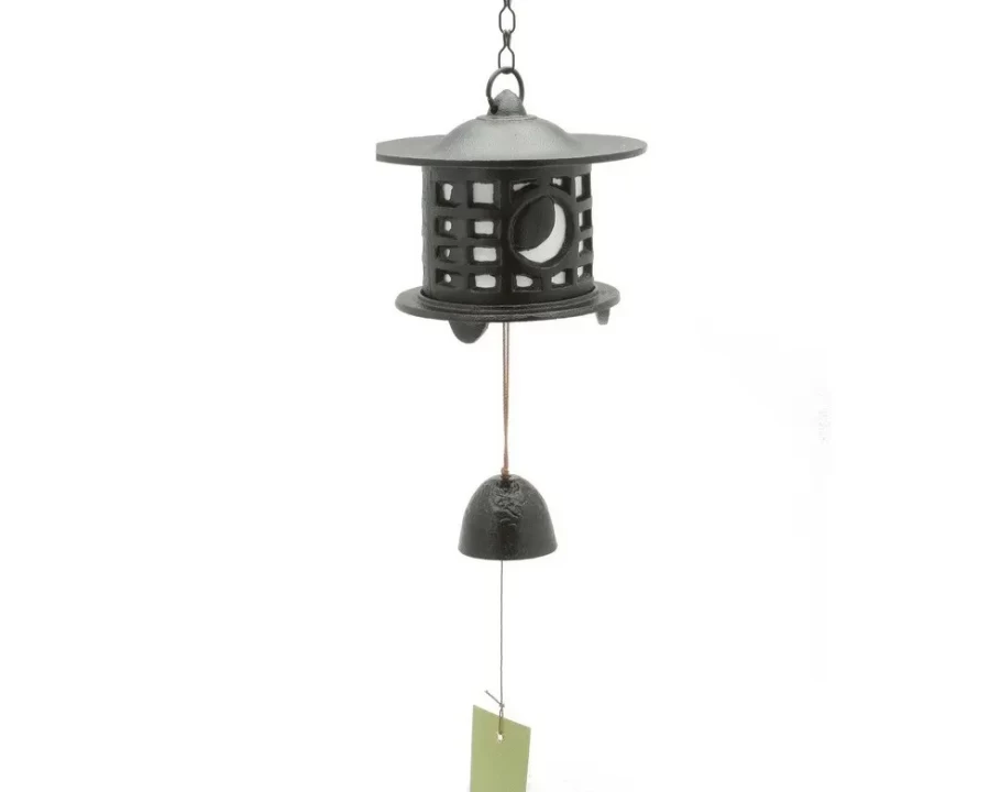 Miya Company Solar-Powered Wind Chime Lantern with Sun and Moon Design for Outdoor Garden Decor