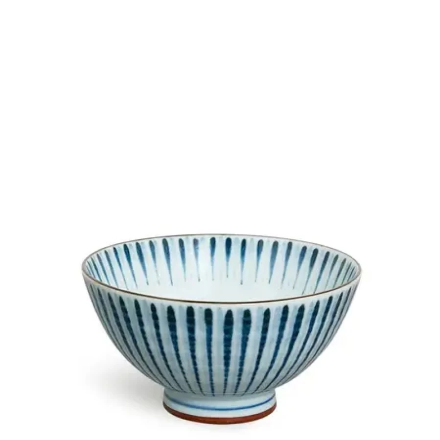 Miya Company Hamon Blue Tokusa 4.5-Inch Handcrafted Ceramic Rice Bowl