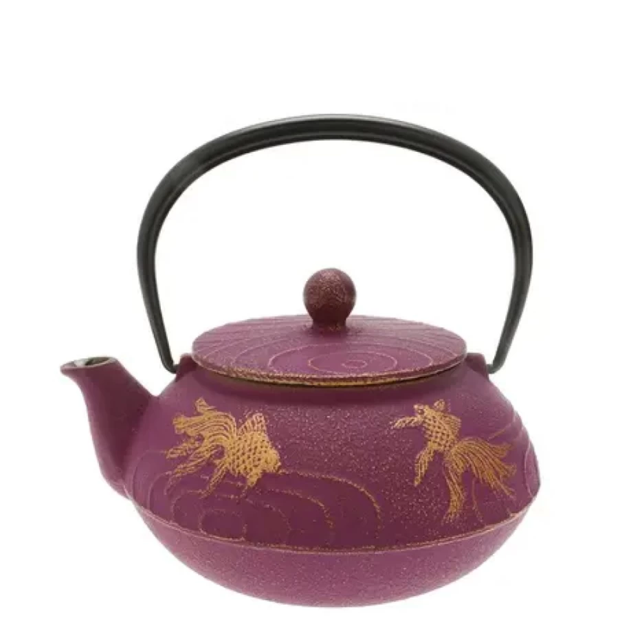Miya Company Cast Iron Teapot with Purple Goldfish Design - Handcrafted Japanese Style Pot for Tea Lovers