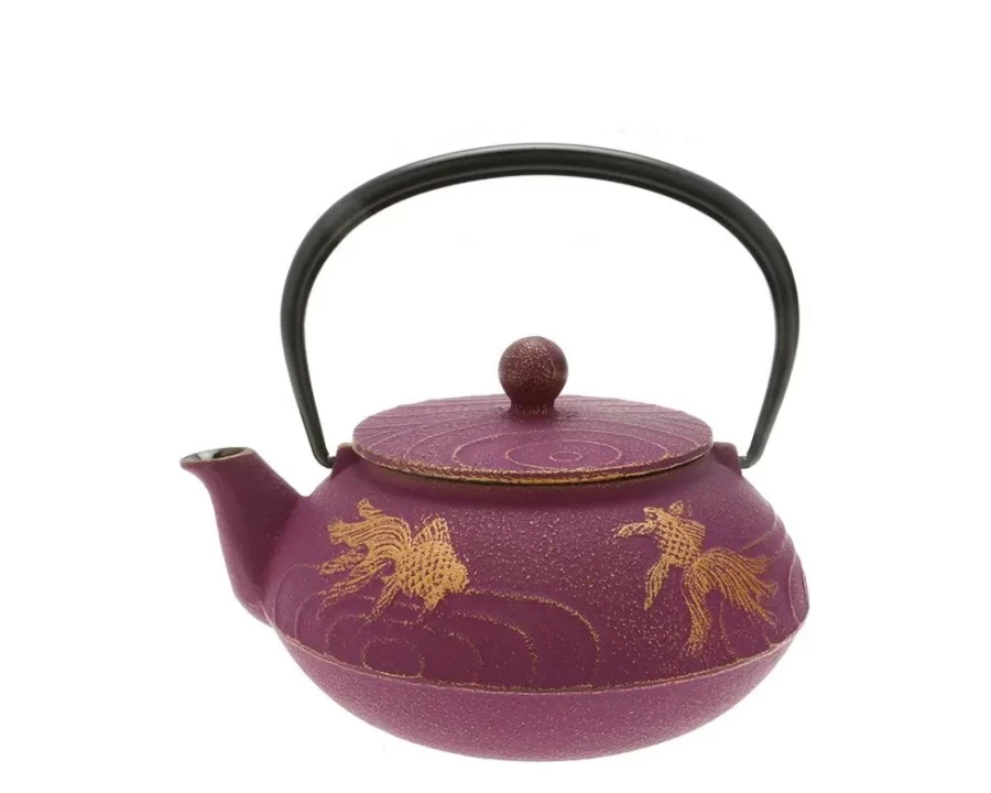 Miya Company Cast Iron Teapot with Purple Goldfish Design - Handcrafted Japanese Style Pot for Tea Lovers