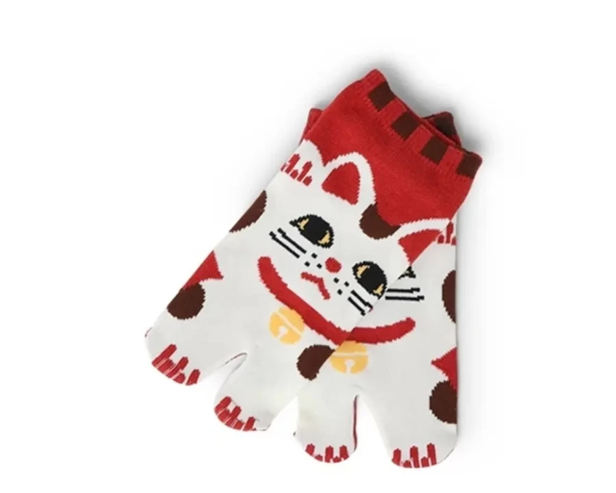 Miya Company Lucky Maneki Neko Red Tabi Socks - Japanese Traditional Split-Toe Design