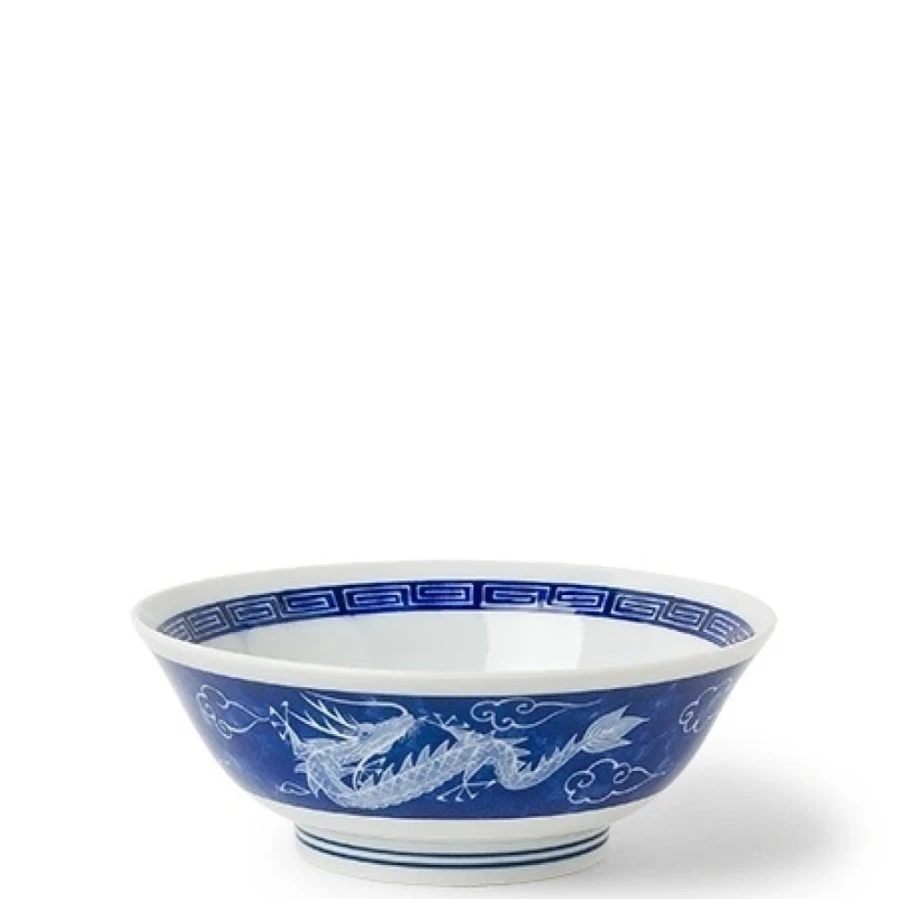 Miya Company Dragon Blue Ceramic Bowl - 7.75 Inch Handcrafted Decorative Serving Dish