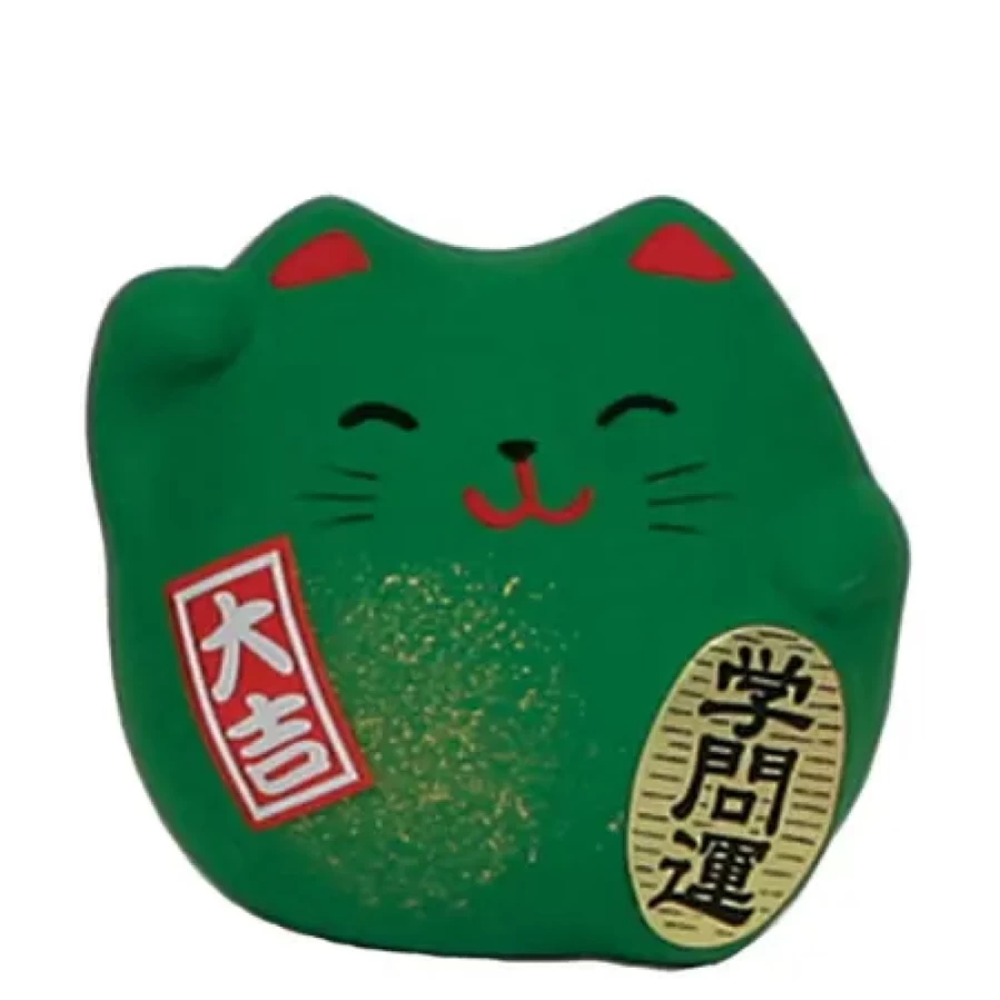 Lucky Green Feng Shui Cat Figurine 2.25" - Wealth & Prosperity Charm by Miya Company