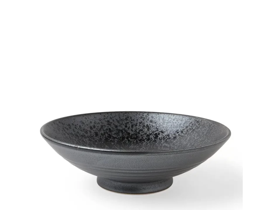 "MIYA COMPANY 9.5 Inch Silver Blue Granite Serving Bowl – Durable Stoneware Dish for Dining & Entertaining"