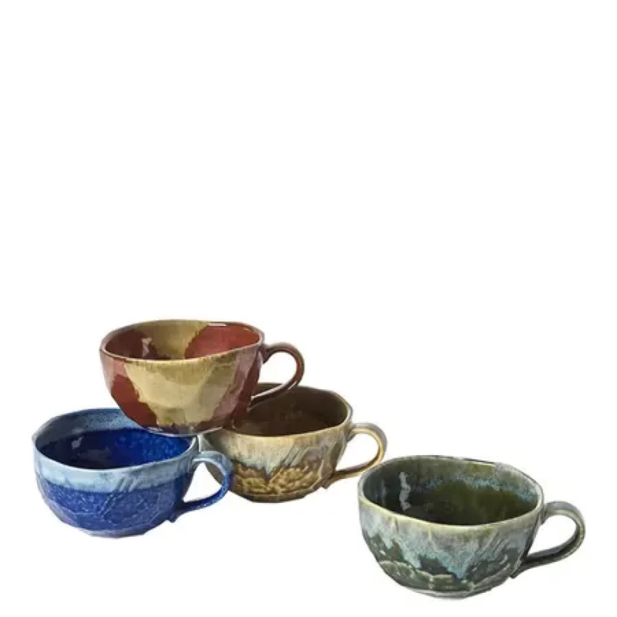 Miya Company Jewel Boulder 8 Oz. Stoneware Mug Set - Durable Ceramic Coffee Cup with Ergonomic Handle