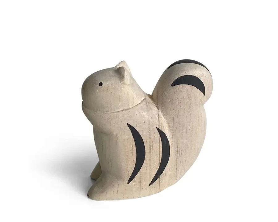 Miya Company T-Lab Wooden Squirrel Animal Figurine - Handcrafted Wood Toy for Kids & Collectors