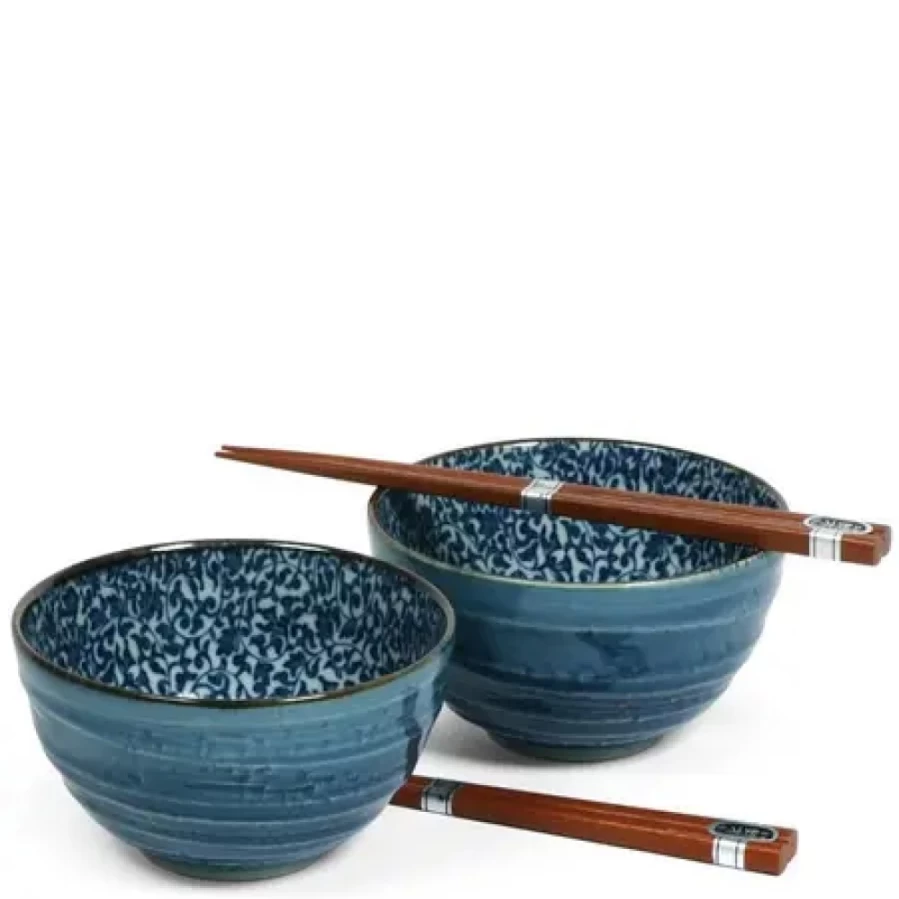 Miya Company Kyo Karakusa 5.25 Inch Japanese Bowl Set for Two - Handcrafted Ceramic Dining Bowls