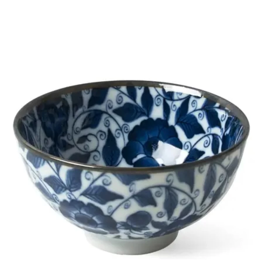 Miya Company Koimari Botan 4.5-Inch Japanese Ceramic Rice Bowl Set, Handcrafted Floral Design, Microwave & Dishwasher Safe
