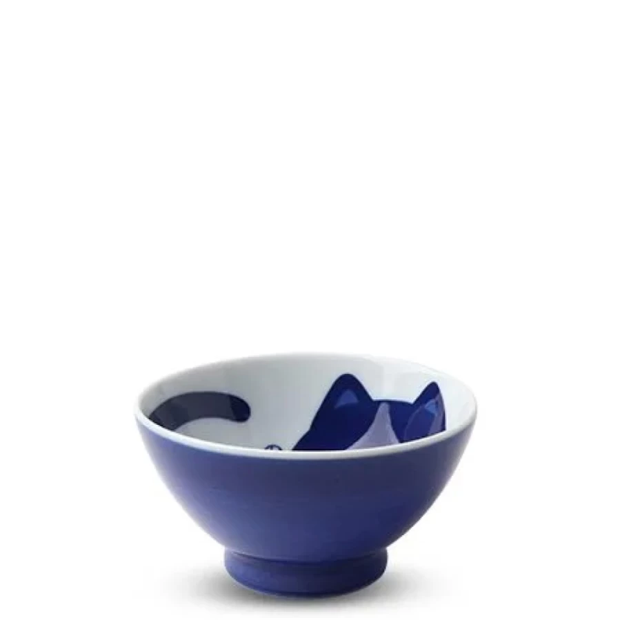 Miya Company Blue Cat Design Ceramic Rice Bowl 4.5 Inch - Handcrafted Japanese Style Dishware for Dining & Decor