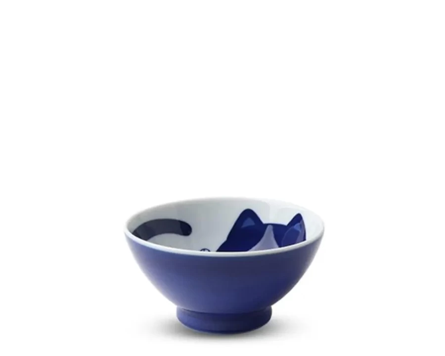 Miya Company Blue Cat Design Ceramic Rice Bowl 4.5 Inch - Handcrafted Japanese Style Dishware for Dining & Decor