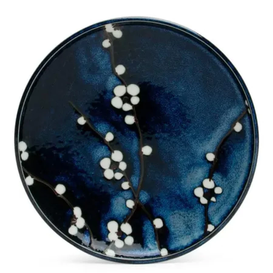 Miya Company Namako Blossoms Decorative Ceramic Plate 7.75 Inches Floral Design
