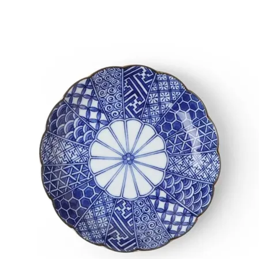 Miya Company Blue Nishiki Japanese Ceramic Plate 6.25 Inch Decorative Appetizer Dish