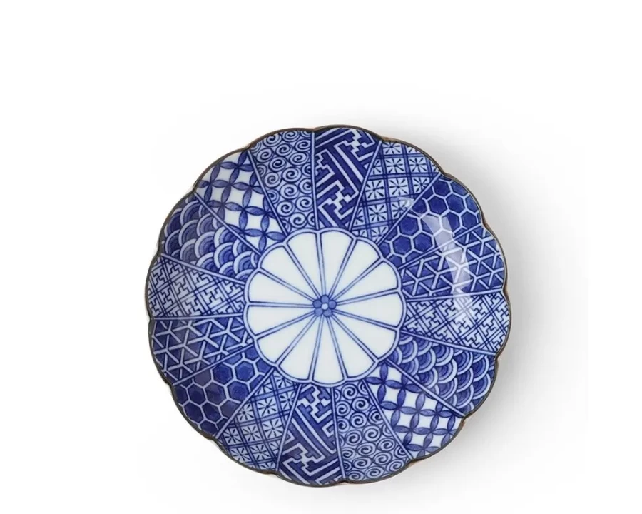 Miya Company Blue Nishiki Japanese Ceramic Plate 6.25 Inch Decorative Appetizer Dish