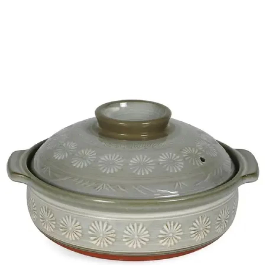 Miya Company Hana-Mishima Donabe Casserole Pot, 108 Oz Japanese Clay Pot for Steaming, Cooking, and Serving, Traditional Style