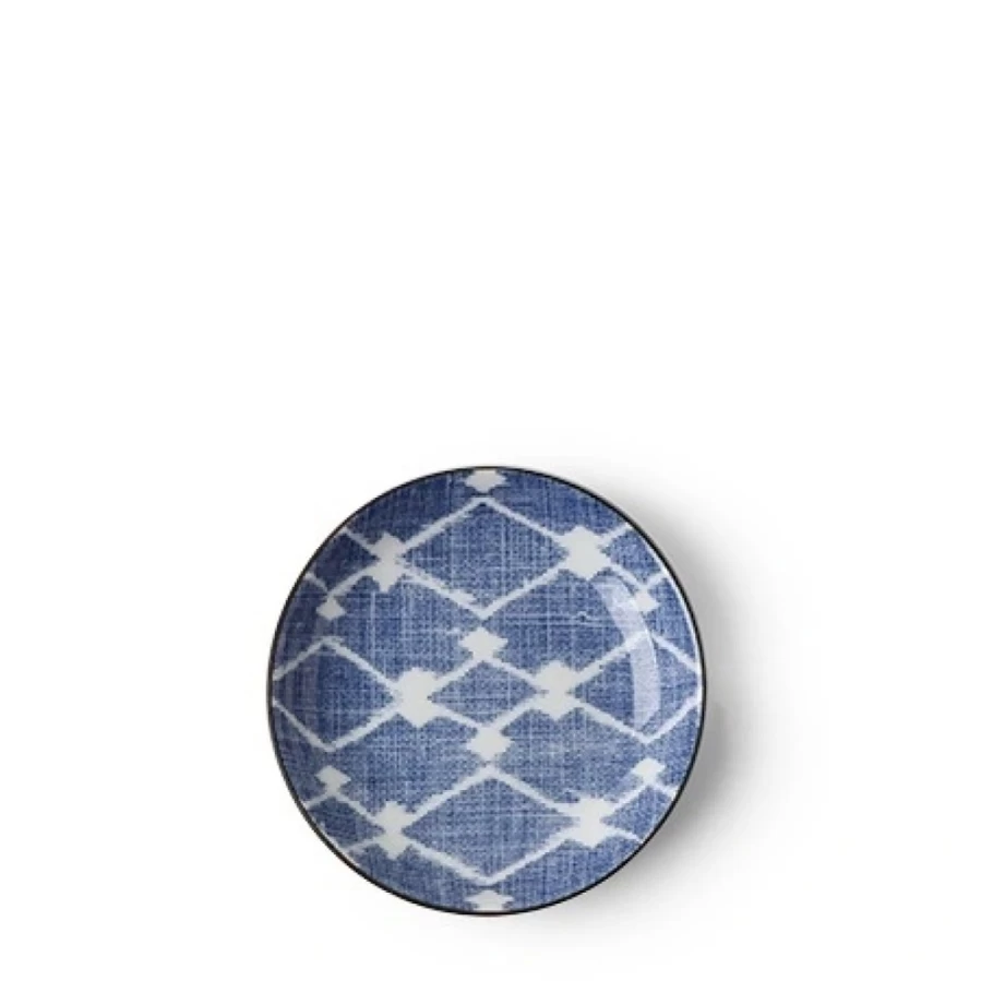 Miya Company Aizome Hishi 3.75 Inch Ceramic Sauce Dish for Soy Sauce & Sushi - Handcrafted Japanese Small Plate