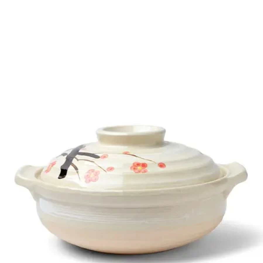 Miya Sakura Donabe Ceramic Casserole Pot – 4L (135 oz) Japanese Clay Hot Pot for Stove & Oven Use