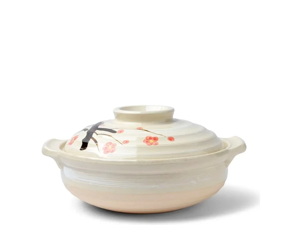Miya Sakura Donabe Ceramic Casserole Pot – 4L (135 oz) Japanese Clay Hot Pot for Stove & Oven Use
