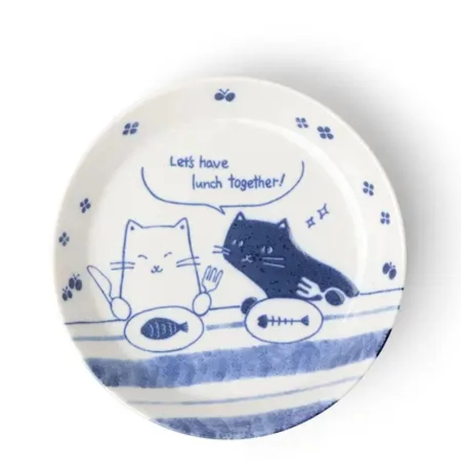Miya Company Lunch Date Cats Decorative Plate 5.5 Inch Ceramic Dish for Dining & Collectibles