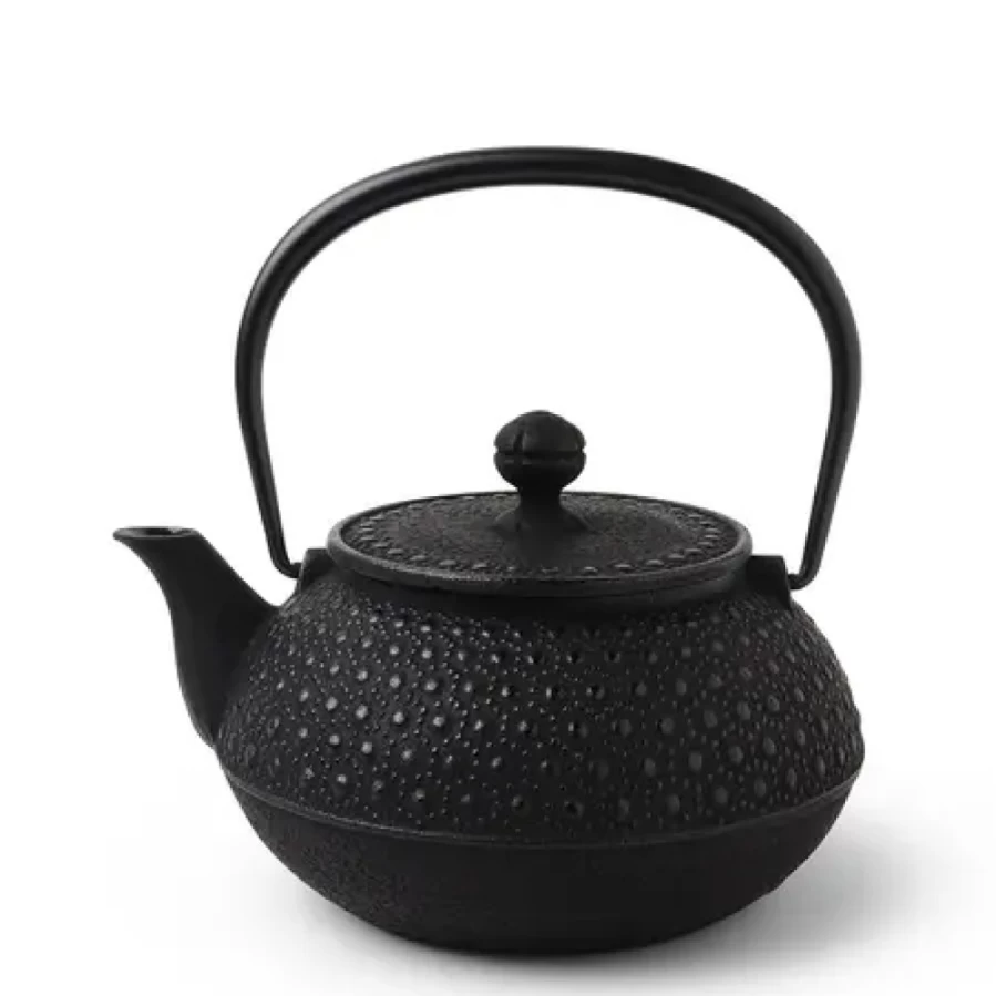 Miya Company Cast Iron Teapot with Honeycomb Design - 0.9L Capacity, Black, Japanese Style