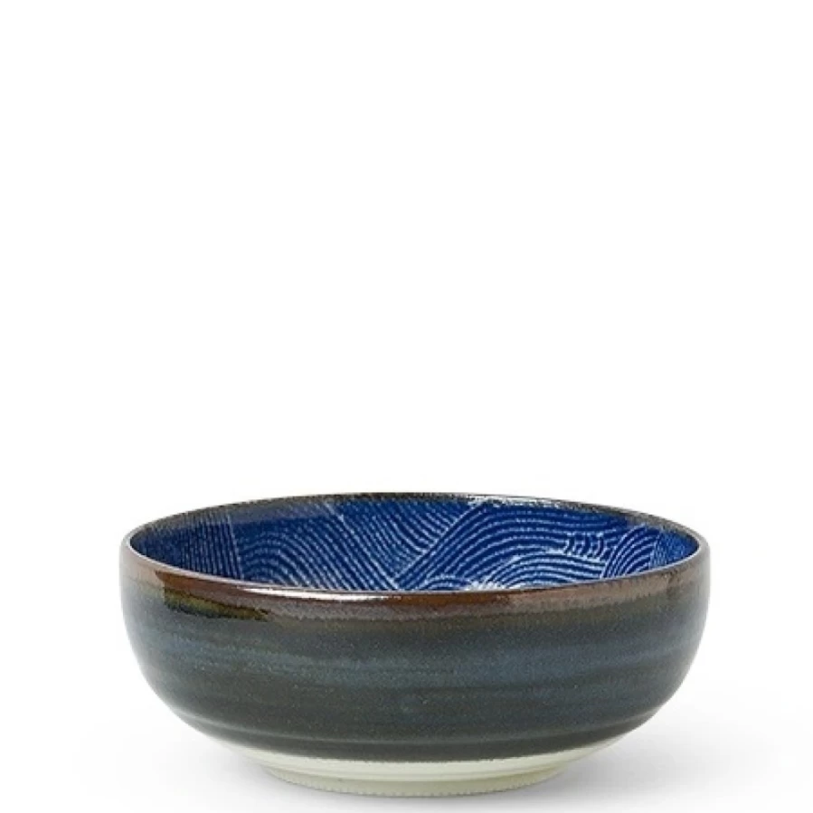 Miya Company Aranami Wave 7-Inch Ceramic Bowl - Handcrafted Japanese Style Serving Bowl for Soup, Salad, Rice