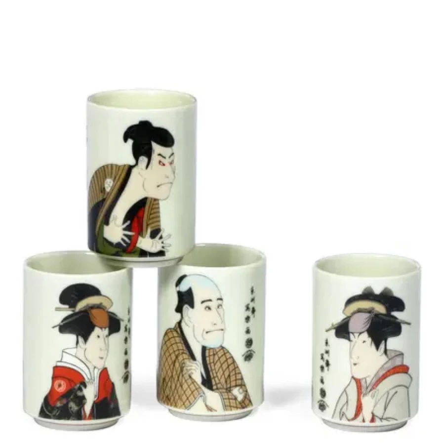 Miya Company Sharaku 5 Oz. Japanese Style Porcelain Teacup Set - Elegant Tea Ceremony Cups, Set of 4