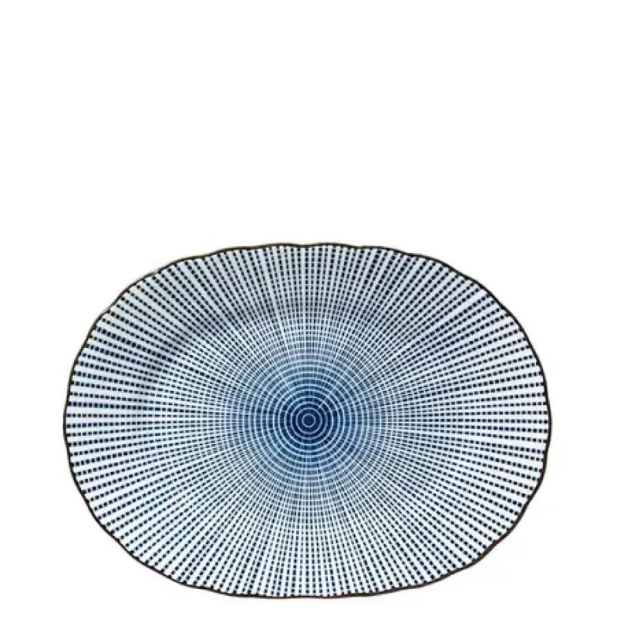Miya Company Sendan Tokusa 7.75 Inch X 5.5 Inch Oval Ceramic Plate - Handcrafted Japanese Tableware