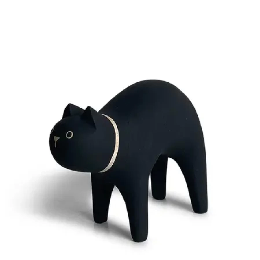Miya Company T-Lab Wooden Cat Figurine - Handcrafted Black Decorative Animal Statue