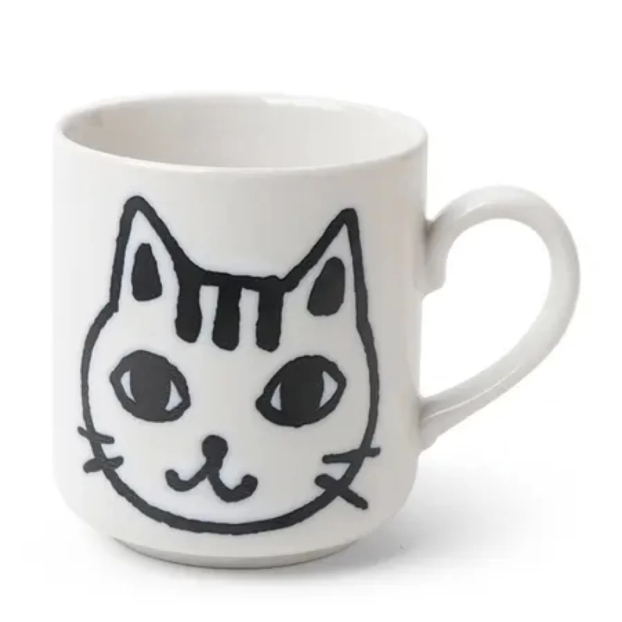 "MIYA COMPANY Ceramic Cat Face Sketch Mug - Hand Drawn Design Coffee Cup"