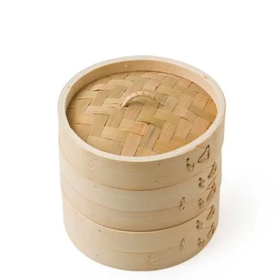 Miya Company 6" Bamboo Steamer Set - Natural Bamboo Basket for Healthy Cooking & Dim Sum - Reusable & Eco-Friendly