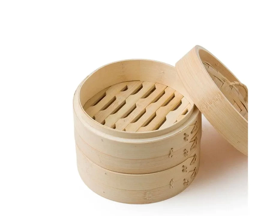 Miya Company 6" Bamboo Steamer Set - Natural Bamboo Basket for Healthy Cooking & Dim Sum - Reusable & Eco-Friendly