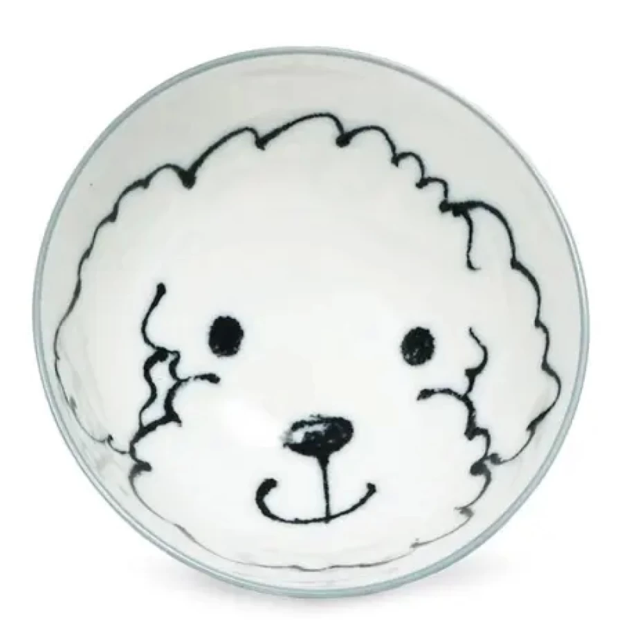 Miya Company 4.5" Ceramic Rice Bowl for Dogs - Cute Poodle Design, Durable Pet Dish for Small Breeds