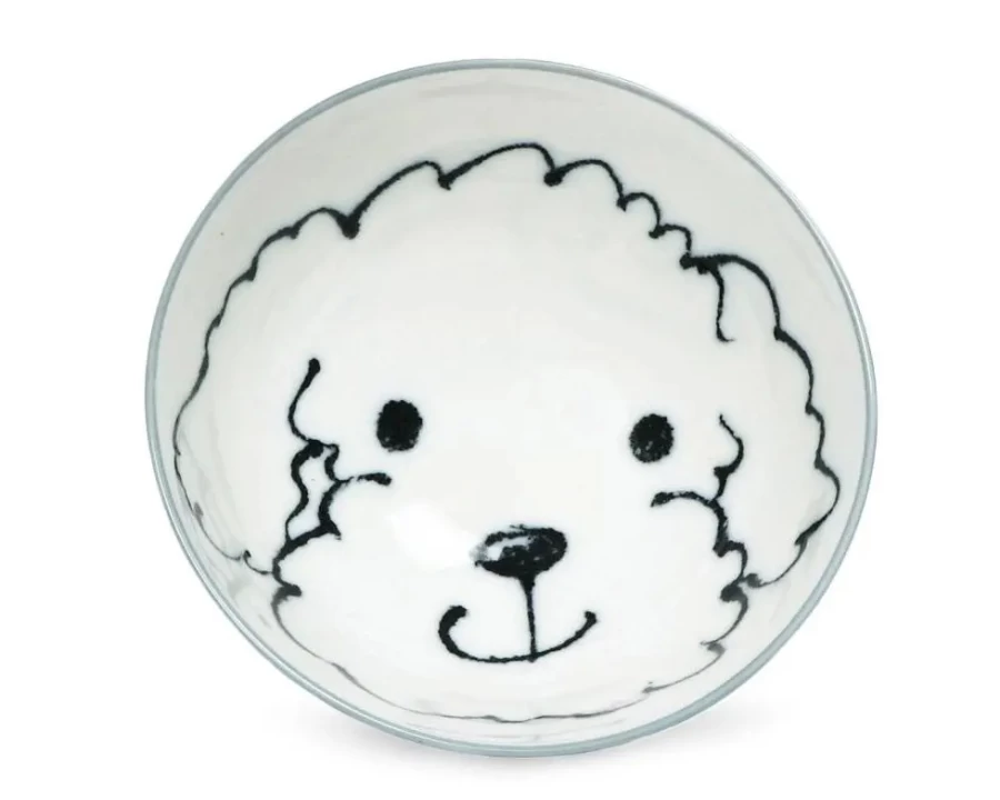 Miya Company 4.5" Ceramic Rice Bowl for Dogs - Cute Poodle Design, Durable Pet Dish for Small Breeds