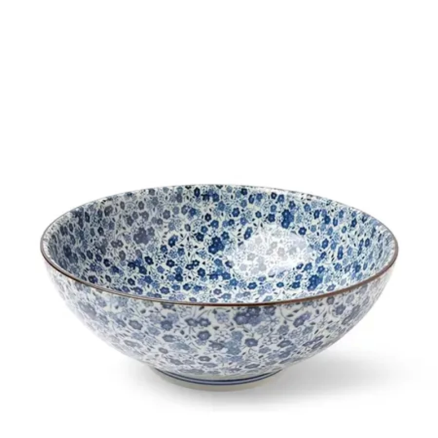 Miya Company Blue Floral Ceramic Bowl - 8.25 Inch Decorative Serving Dish