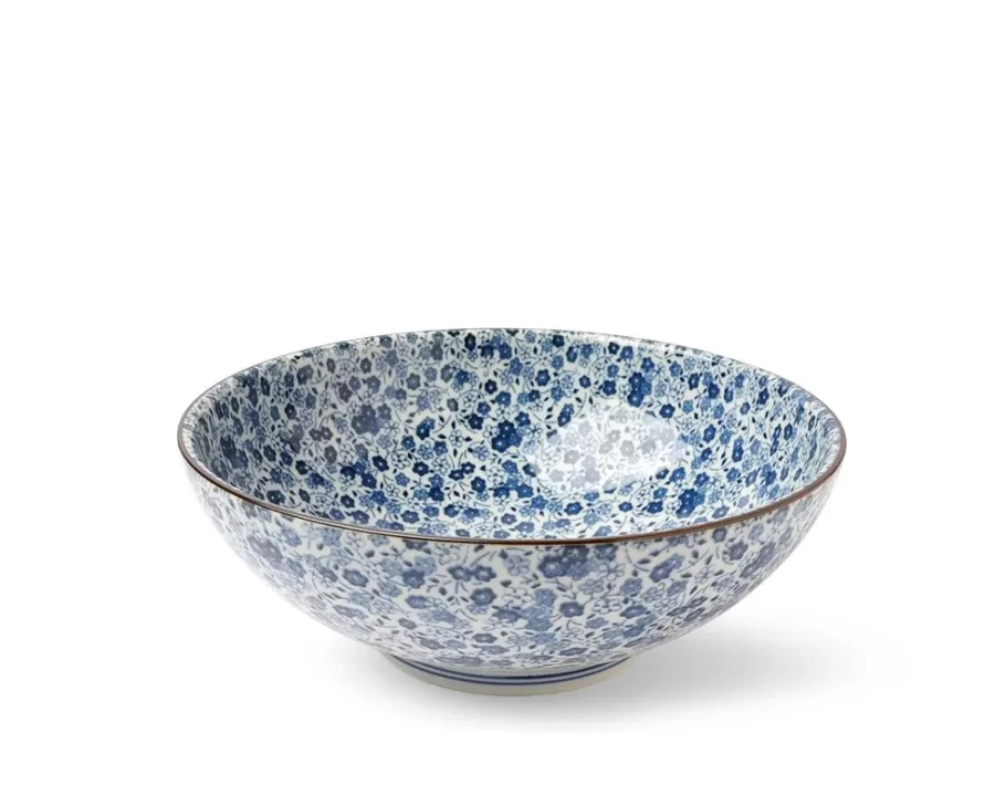 Miya Company Blue Floral Ceramic Bowl - 8.25 Inch Decorative Serving Dish