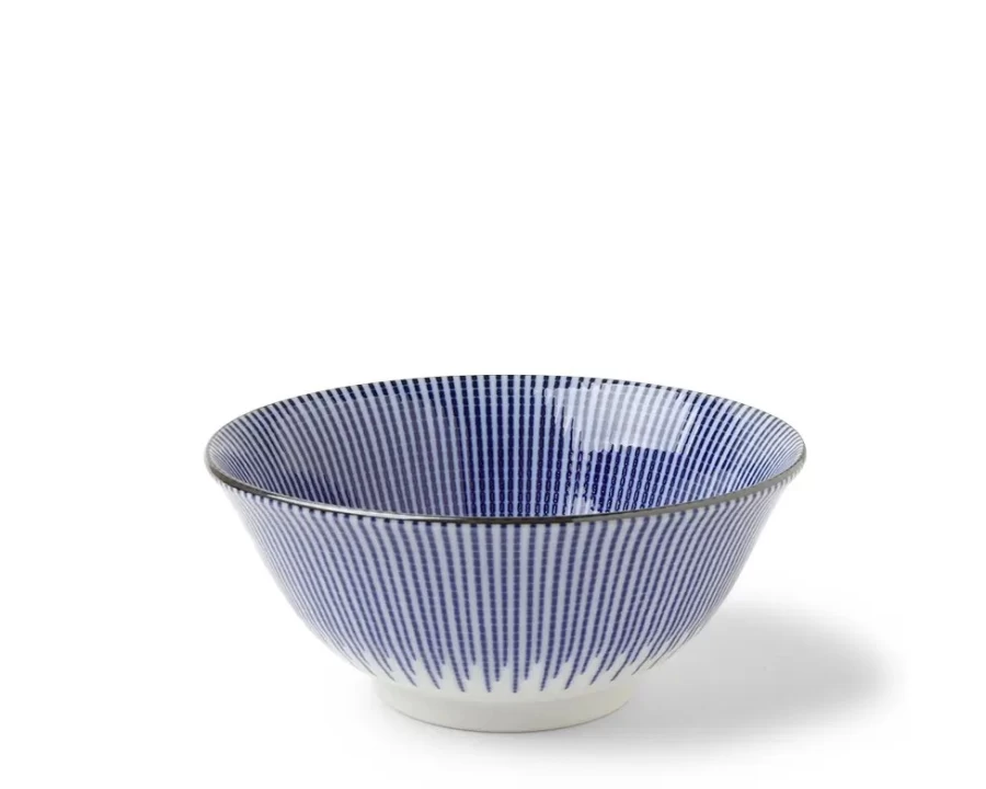 Miya Company 6-Inch Blue Spoke Design Ceramic Bowl – Handcrafted Dining & Serving Dish