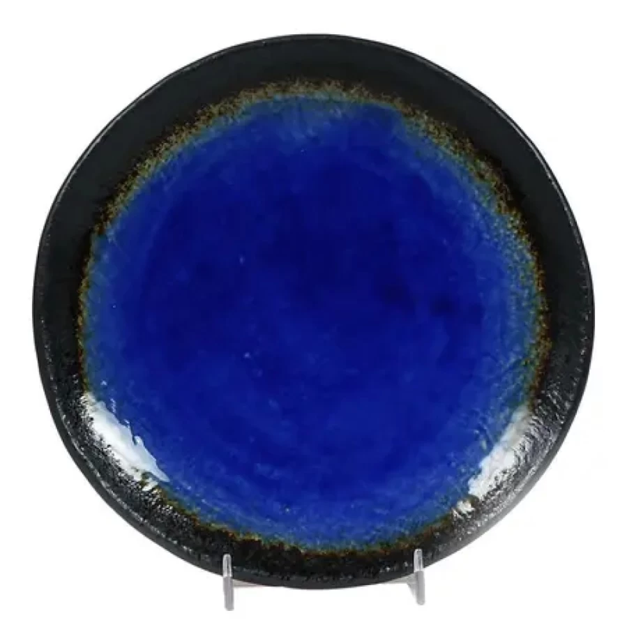 Miya Company Cobalt Blue 9.5-Inch Round Ceramic Plate - Handcrafted Decorative Dinner Plate