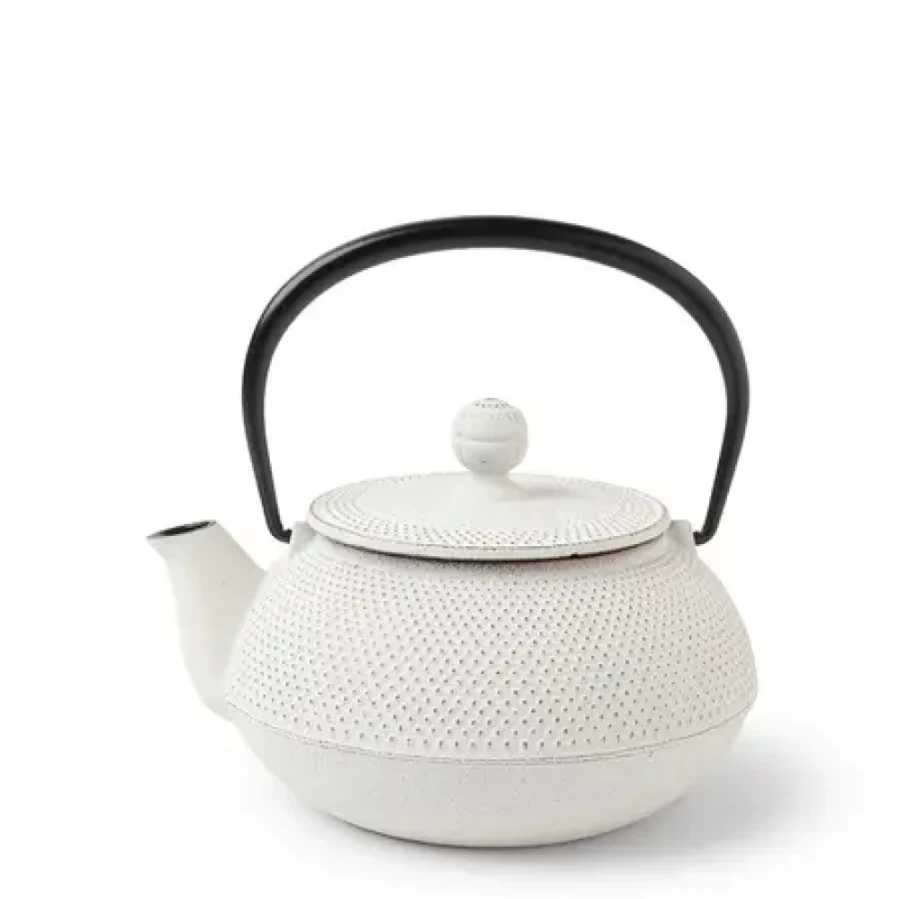 Miya Company Cast Iron Teapot with Gold Linen Hobnail Design - 0.65L Capacity, Japanese Style Iron Teapot for Tea Brewing