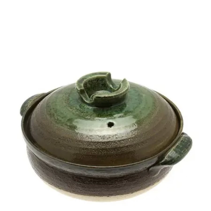 Miya Company Donabe Casserole Pot - 8-Go Capacity, Earth Green Traditional Japanese Clay Pot for Steaming, Cooking & Serving