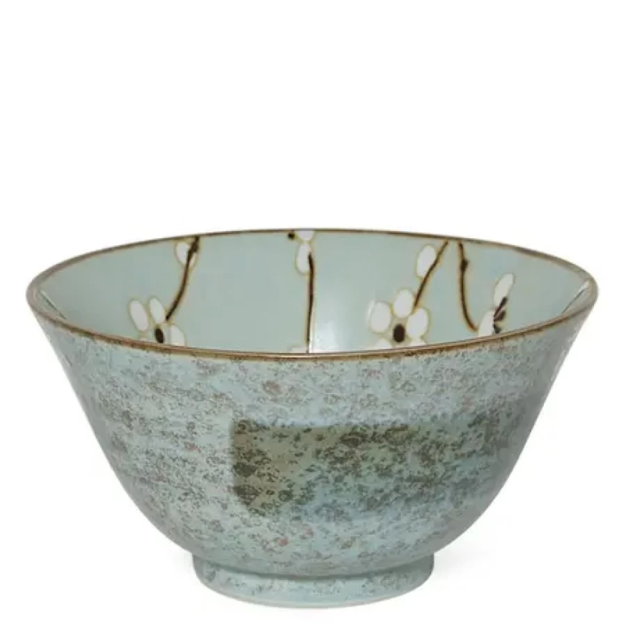 Miya Company 5.25" Flared Rice Bowl - Spring Blossoms Design, Ceramic Dish for Asian Cuisine, Microwave Safe