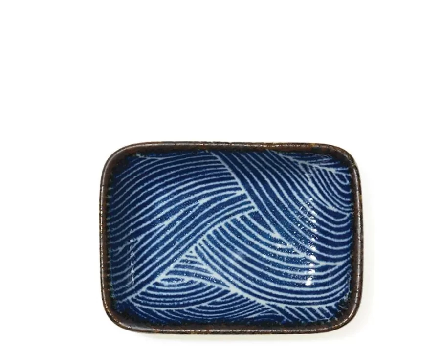 Miya Company Aranami 3.75 x 2.75 Inch Ceramic Soy Sauce Dish for Sushi and Dipping