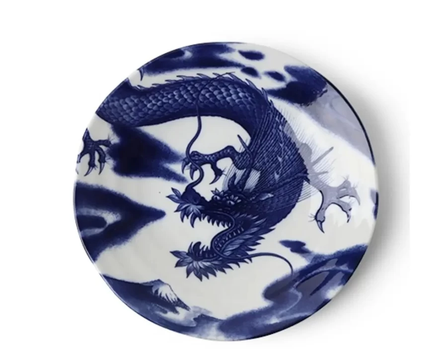 Miya Company Flying Dragon 10 Inch Decorative Plate - Handcrafted Ceramic Dinner Plate for Dining & Display