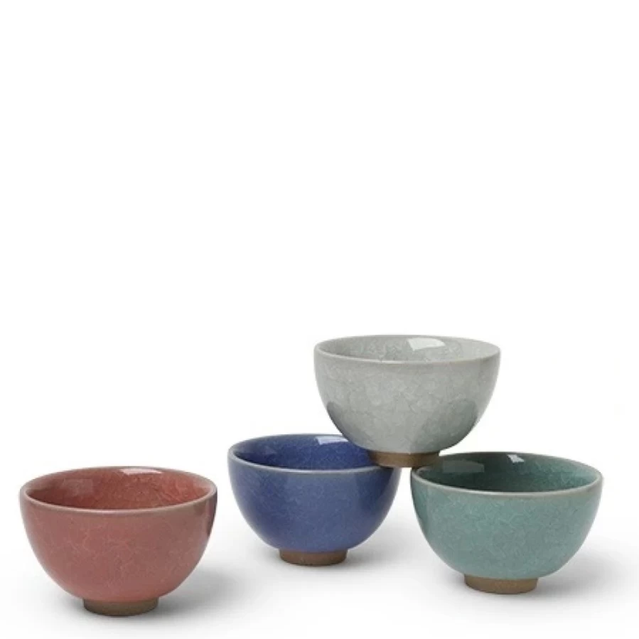Miya Company 5 Oz. Crackle Glaze Teacup Set - Pack of 4, Ceramic Tea Cups for Elegant Afternoon Tea