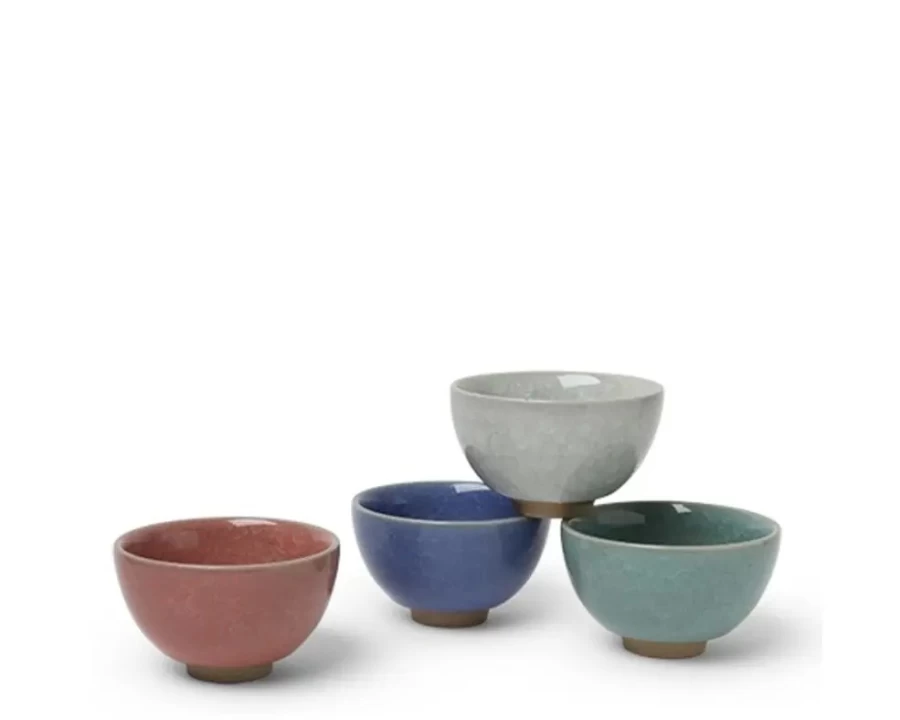 Miya Company 5 Oz. Crackle Glaze Teacup Set - Pack of 4, Ceramic Tea Cups for Elegant Afternoon Tea