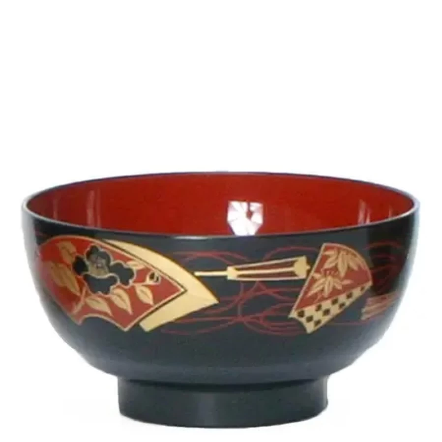 "MIYA COMPANY 4.5-Inch Black Soup Bowl – Elegant Fan Design for Dining & Serving"