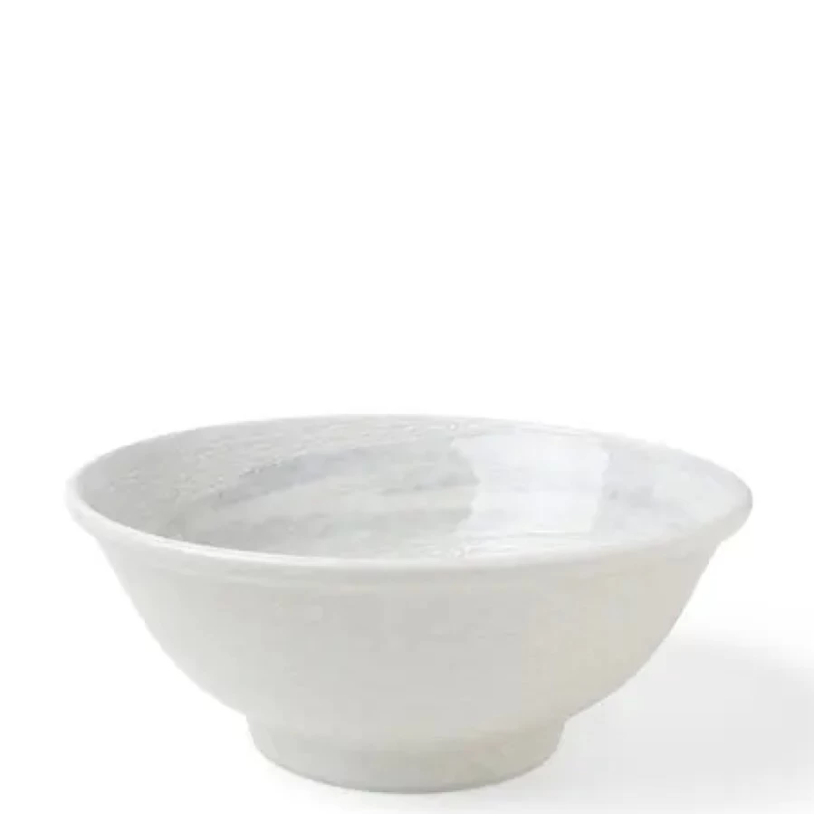 Miya Company 8.5" White Ceramic Bowl with Elegant Water Swirl Design - Durable & Stylish Dining Essential